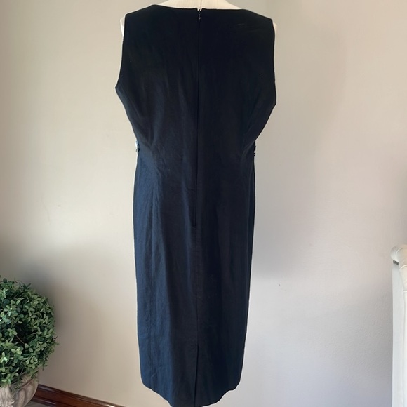 OSCAR de la RENTA linen beaded waist black shift dress sleeveless lined size 14 - Picture 7 of 13